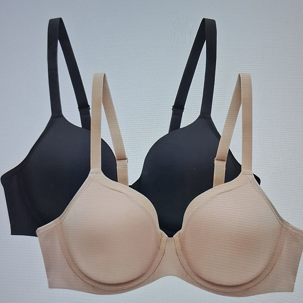 Bali 2pk Underwire T-Shirt Bras DFB169 Black/Nude Full Coverage, 36D New